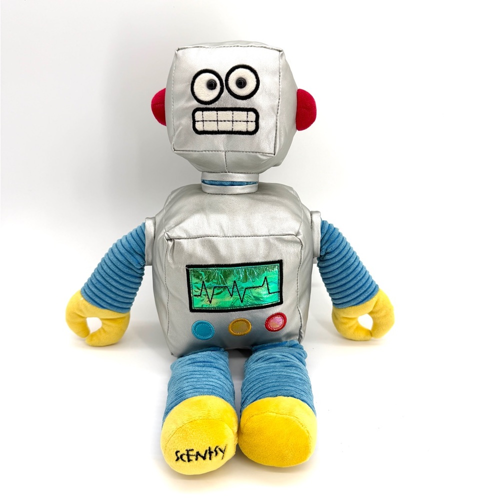 Scentsy Buddy "Gage The Robot" 15" Stuffed Plush Silver Go Go Mango Scent